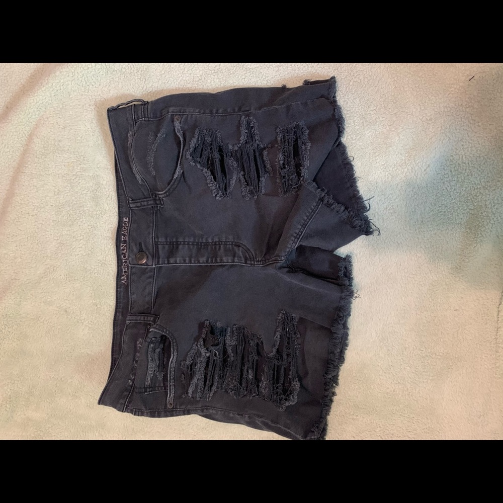 American Eagle distressed black denim shorts